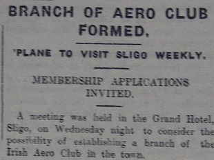 notice in newspaper from 1932 regarding the formation of a branch of the Irish Aero Club in Sligo